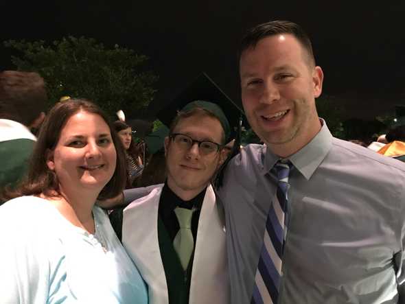 Melissa, Stephen, and Michael at Stephen's high school graduation in June 2017