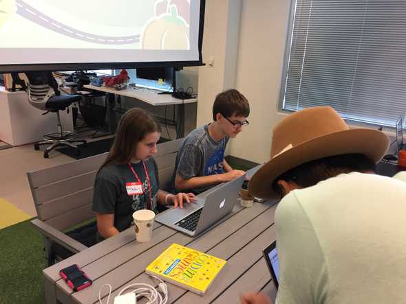 Isaac and Alexis at Coder Dojo at Call-Em-All in Frisco, TX in October 2016